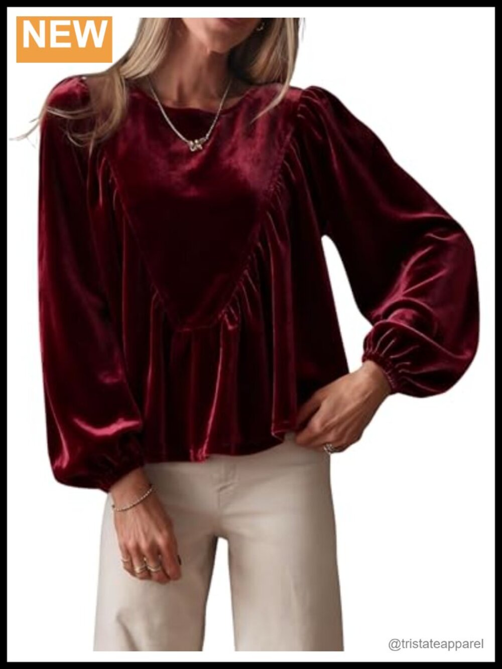 Velvet Bubble Long Sleeve Peplum Top Women's Blouse